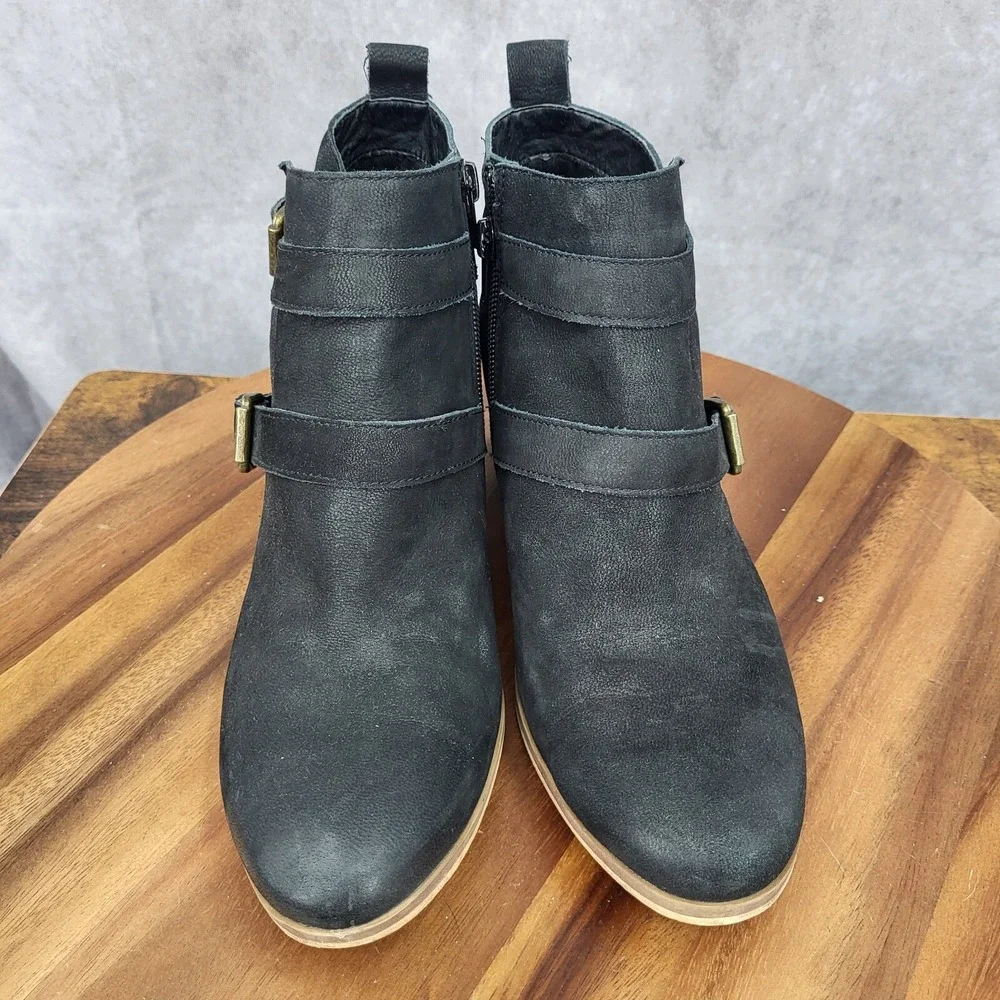 Susina Ankle Boots Womens 8.5 M Black Leather Buckle Side Zip‎ Booties Pull On